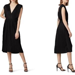 RTR Tome Black Cross Front Sleeveless Pleated Midi‎ Dress Sz S